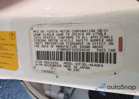 2002 Lexus Ls 430 z USA, uszkodzony, nr VIN JTHBN30F520054038